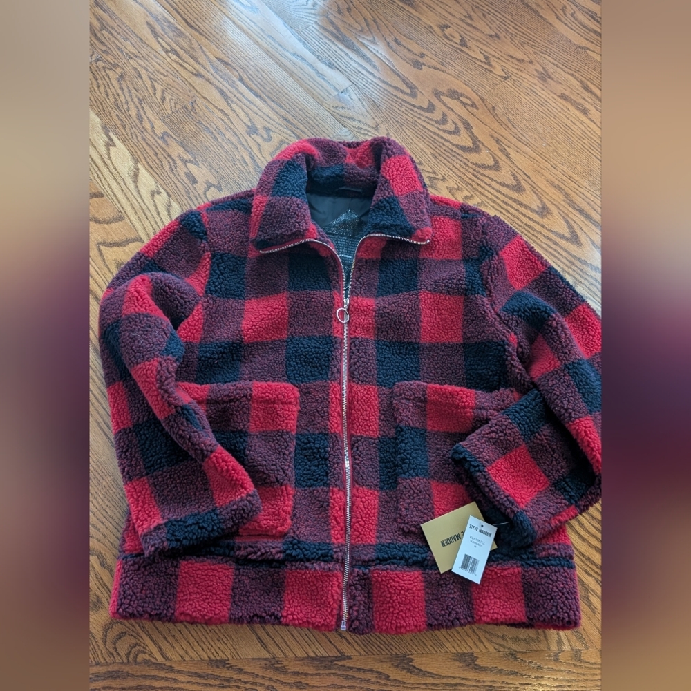 NEW! Women's Steve Madden Red and Black Checkered Jacket Size Medium